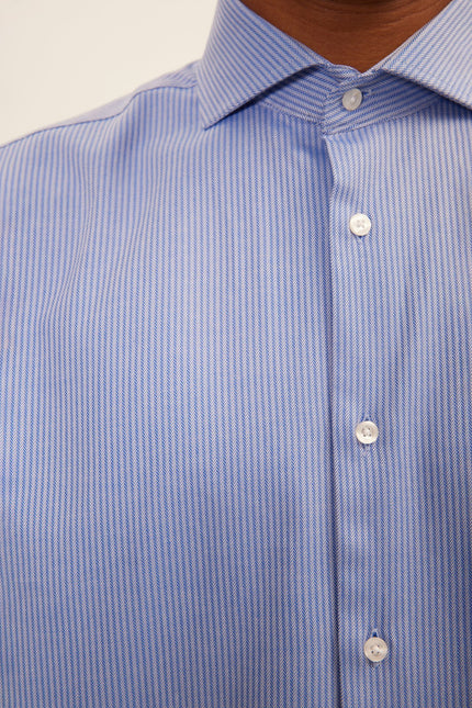 Men's Cotton Spread Collar Dress Shirt - Dark Blue Chevron | Ron Tomson