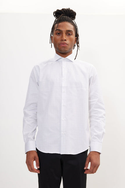 Men's Dotted French Placket Dress Shirt - White | Ron Tomson