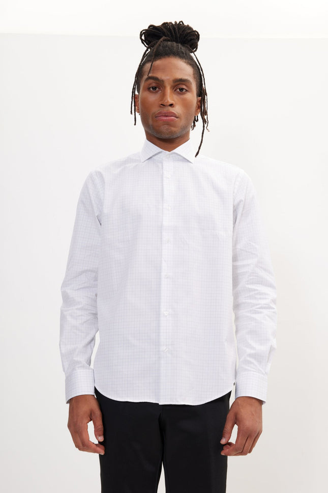Men's Dotted French Placket Dress Shirt - White | Ron Tomson