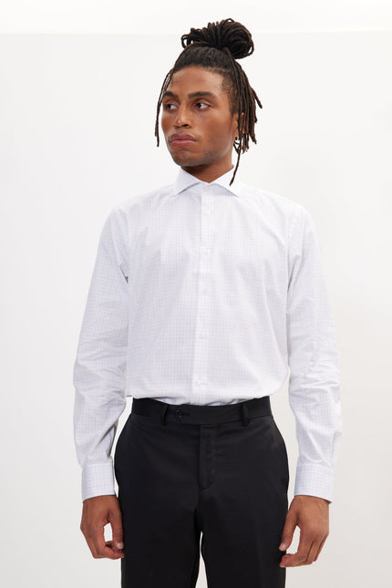 Men's Dotted French Placket Dress Shirt - White | Ron Tomson