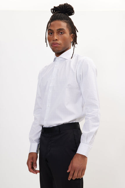 Men's Dotted French Placket Dress Shirt - White | Ron Tomson