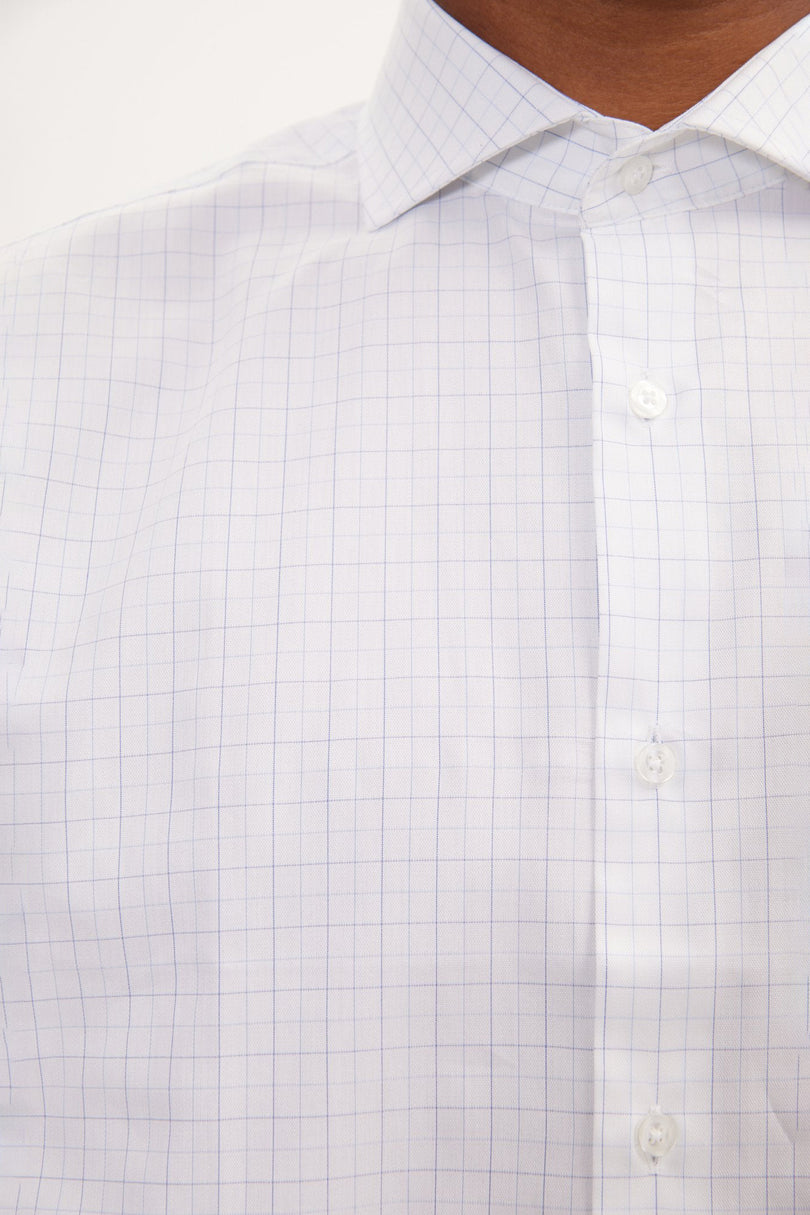 Men's Dotted French Placket Dress Shirt - White | Ron Tomson
