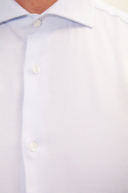 Men's Cotton French Placket Dress Shirt - White Light Blue | Ron Tomson