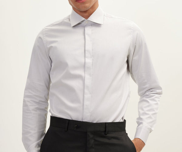 mens dress shirt covered buttons French Cuff Tuxedo Shirt With Covered Buttons