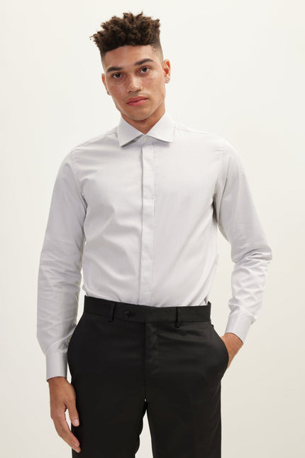 Hidden Placket Dress Shirt - Grey