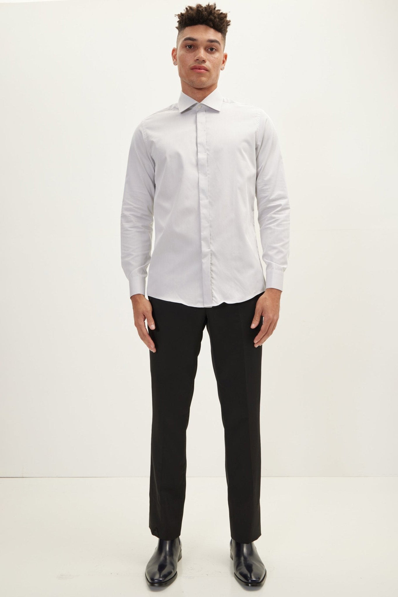 Pure Cotton Hidden Placket Dress Shirt - GREY - Ron Tomson GREY / M (15.5 US)