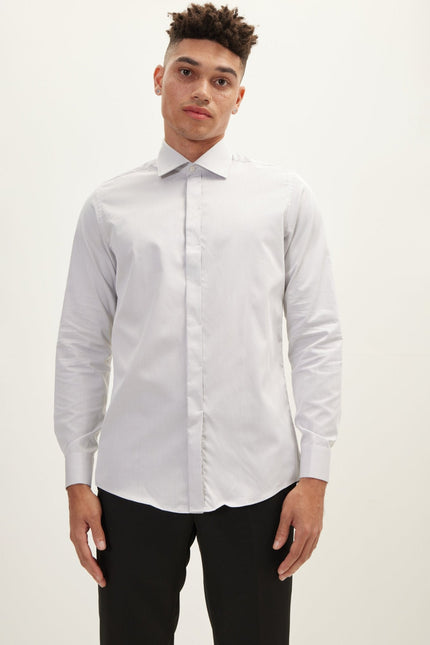 Hidden Placket Dress Shirt - Grey