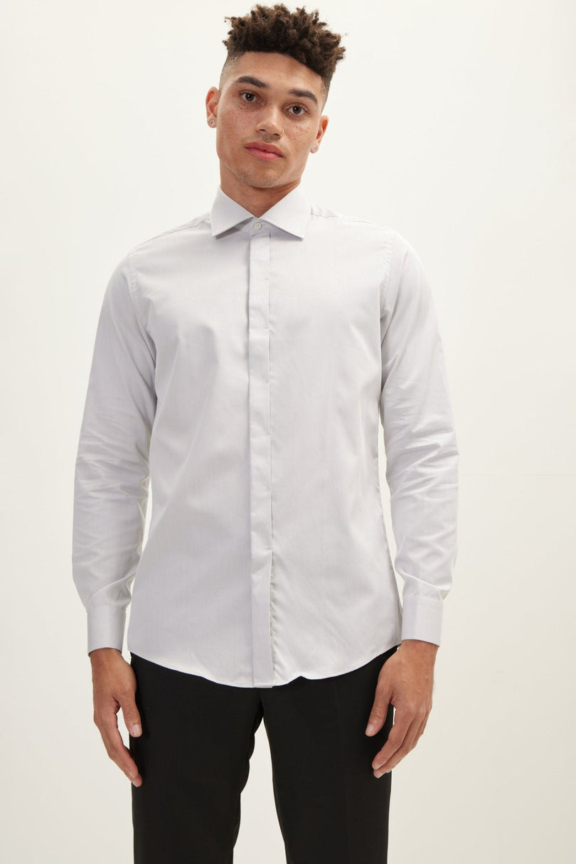 Men's Hidden Placket Dress Shirt - Grey | Ron Tomson