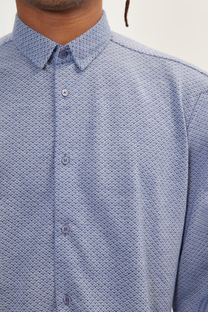 Men's Jacquard Button-Down Dress Shirt - Navy White | Ron Tomson