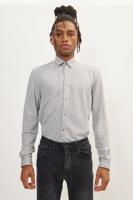 Men's Point Collar Dress Shirt - Grey Melange | Ron Tomson