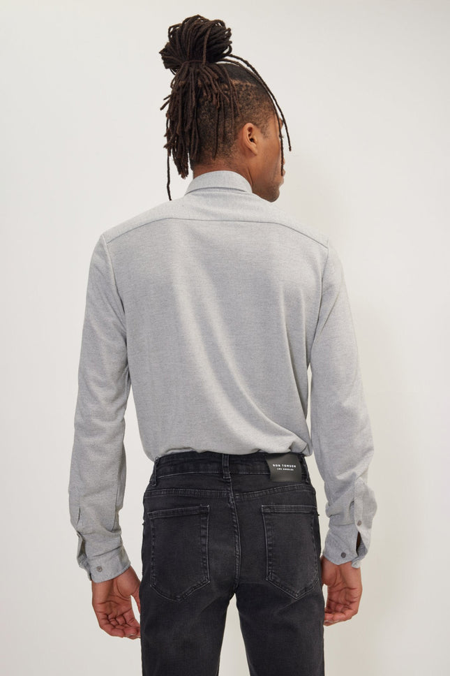 Men's Point Collar Dress Shirt - Grey Melange | Ron Tomson