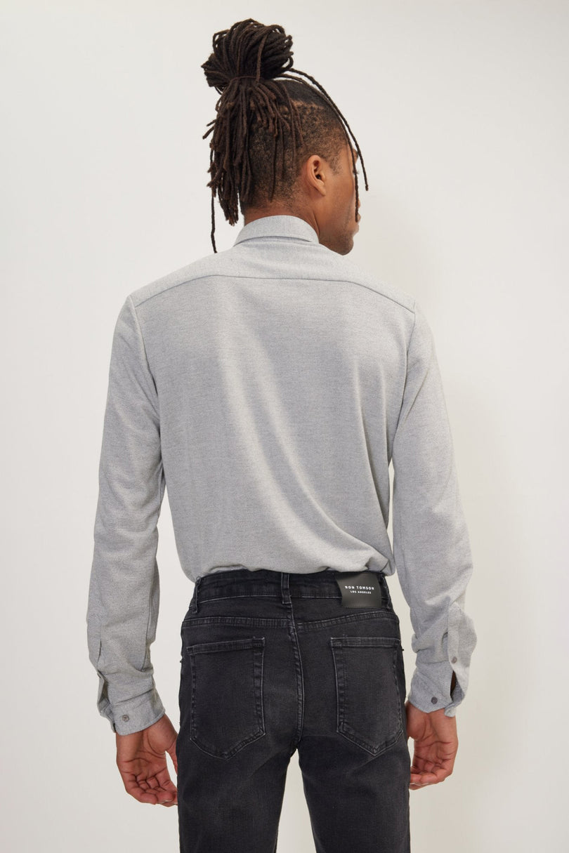 Men's Point Collar Dress Shirt - Grey Melange | Ron Tomson