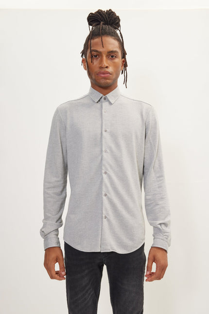 Men's Point Collar Dress Shirt - Grey Melange | Ron Tomson