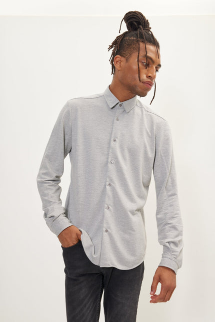 Men's Point Collar Dress Shirt - Grey Melange | Ron Tomson
