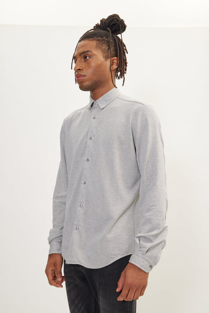Men's Point Collar Dress Shirt - Grey Melange | Ron Tomson