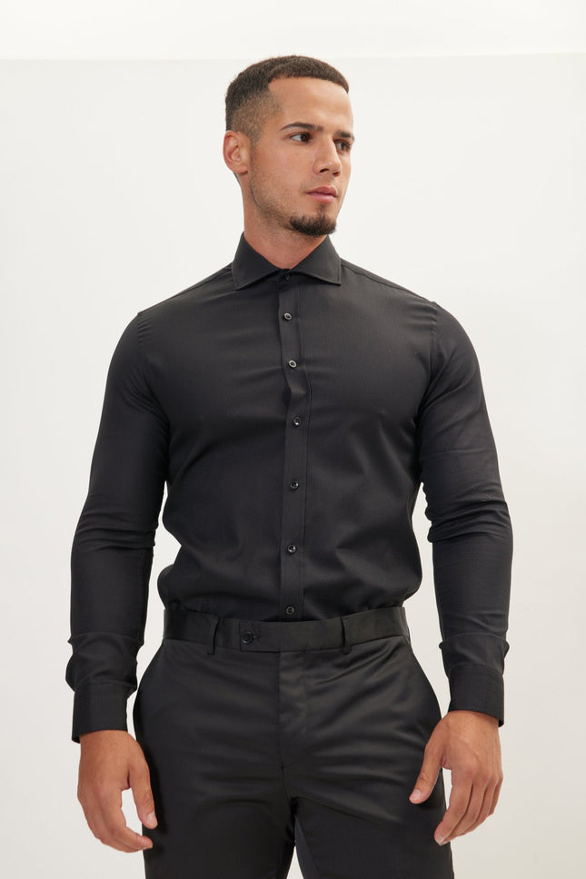 Men's Cotton Spread Collar Dress Shirt - Black Men's Cotton Spread Collar Dress Shirt - Black