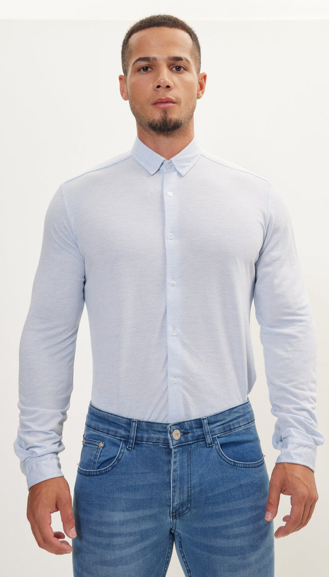 Cotton Satin Travel Shirt - Light Blue & White