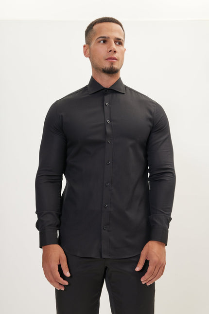 Men's Spread Collar Dress Shirt - Black | Ron Tomson