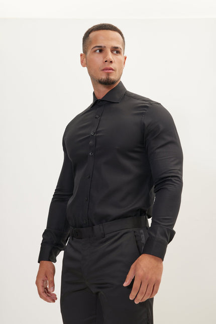 Men's Spread Collar Dress Shirt - Black | Ron Tomson