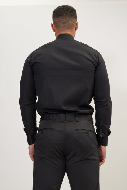 Men's Spread Collar Dress Shirt - Black | Ron Tomson