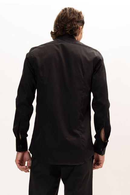 Men's Pleated Wing Collar Tuxedo Shirt - Black | Ron Tomson