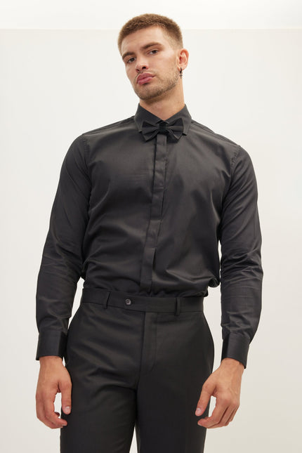 Hidden Placket Dress Shirt - Black