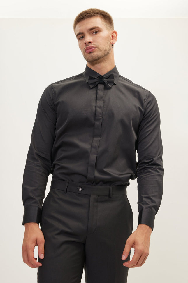 Hidden Placket Dress Shirt - Black