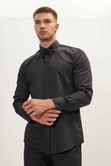 Hidden Placket Dress Shirt - Black