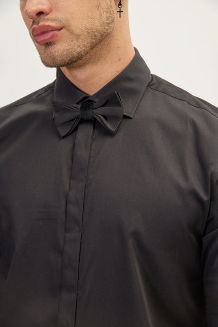 Hidden Placket Dress Shirt - Black