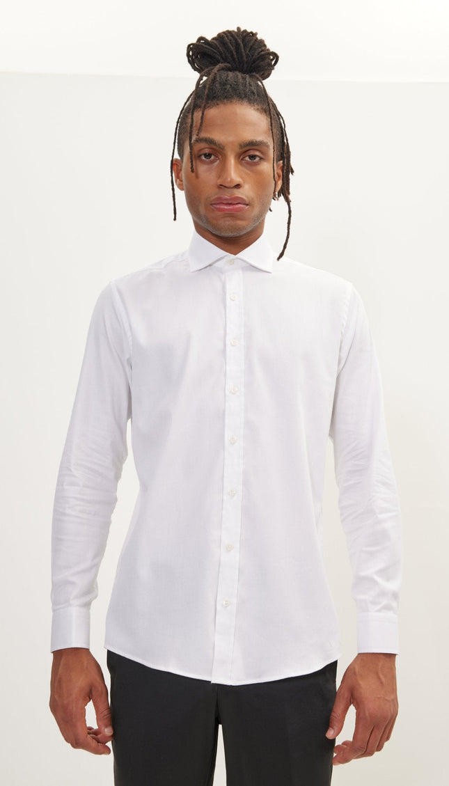 Men's Spread Collar Dress Shirt - White | Ron Tomson Men's Spread Collar Dress Shirt - White | Ron Tomson