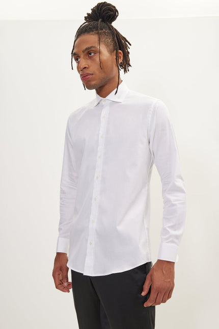Men's Spread Collar Dress Shirt - White | Ron Tomson