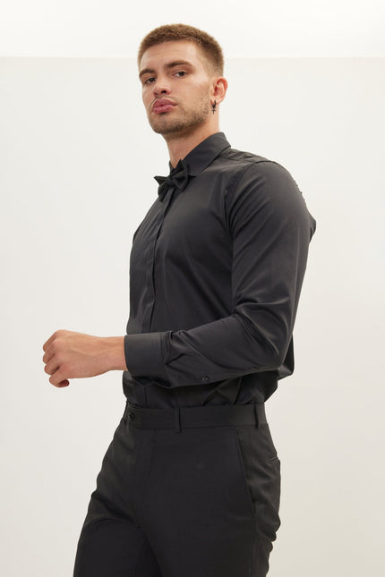 Hidden Placket Dress Shirt - Black