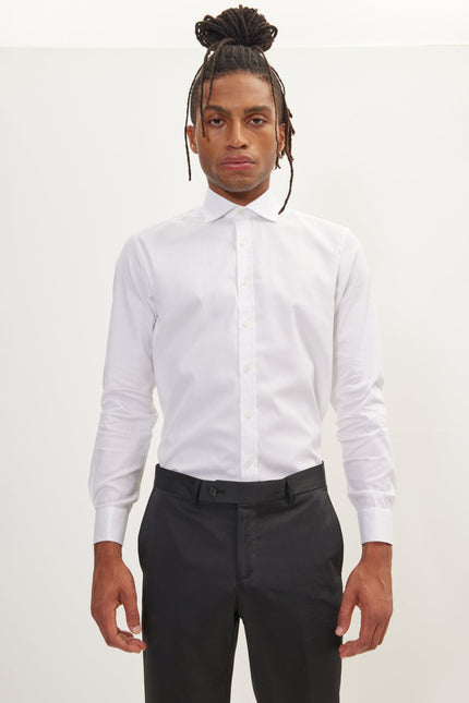 Men's Spread Collar Dress Shirt - White | Ron Tomson