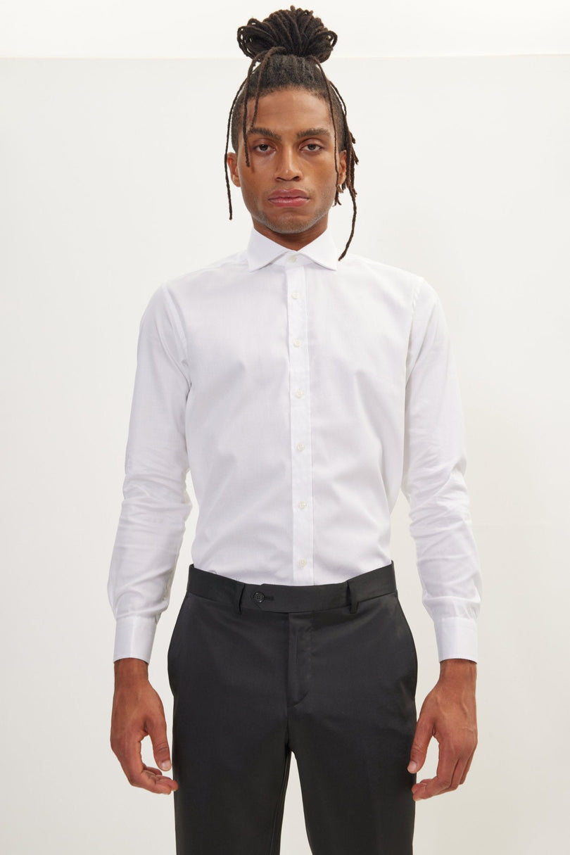 Men's Spread Collar Dress Shirt - White | Ron Tomson