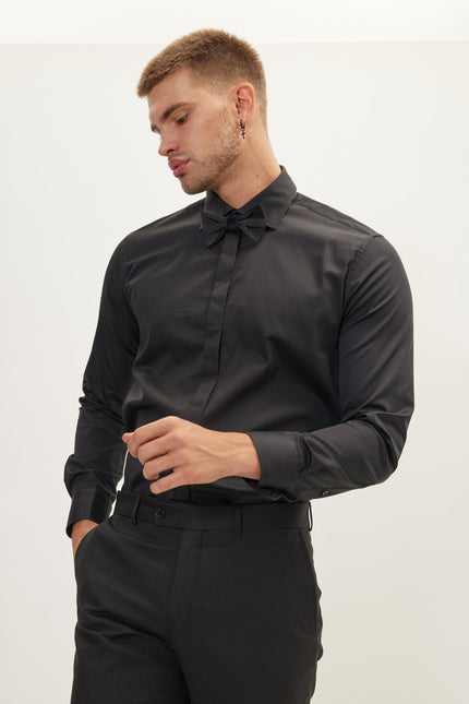 Hidden Placket Dress Shirt - Black