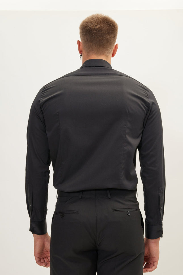 Hidden Placket Dress Shirt - Black