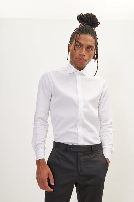 Men's Spread Collar Dress Shirt - White | Ron Tomson