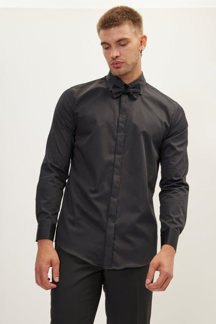 Hidden Placket Dress Shirt - Black