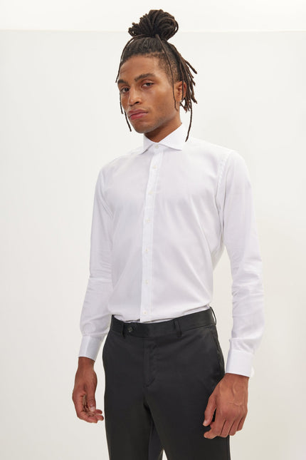 Men's Spread Collar Dress Shirt - White | Ron Tomson