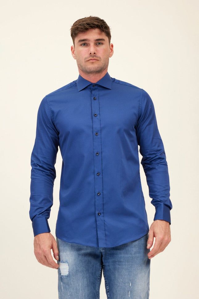 Spread Collar Fitted Dress Shirt - Navy