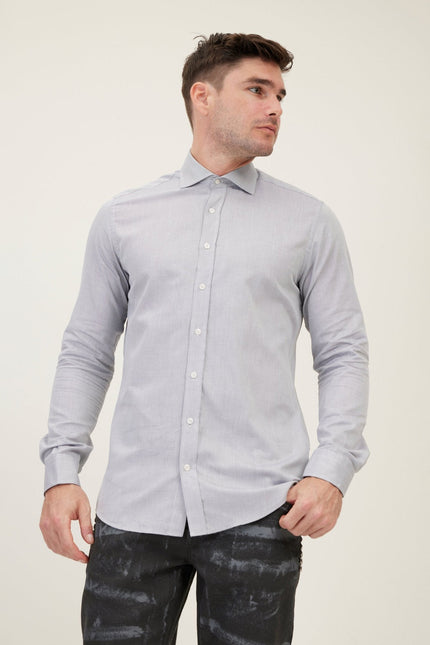 Men's Spread Collar Fitted Dress Shirt - Grey | Ron Tomson
