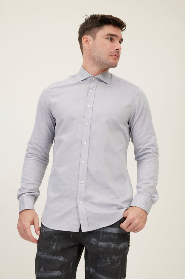 Men's Spread Collar Fitted Dress Shirt - Grey | Ron Tomson