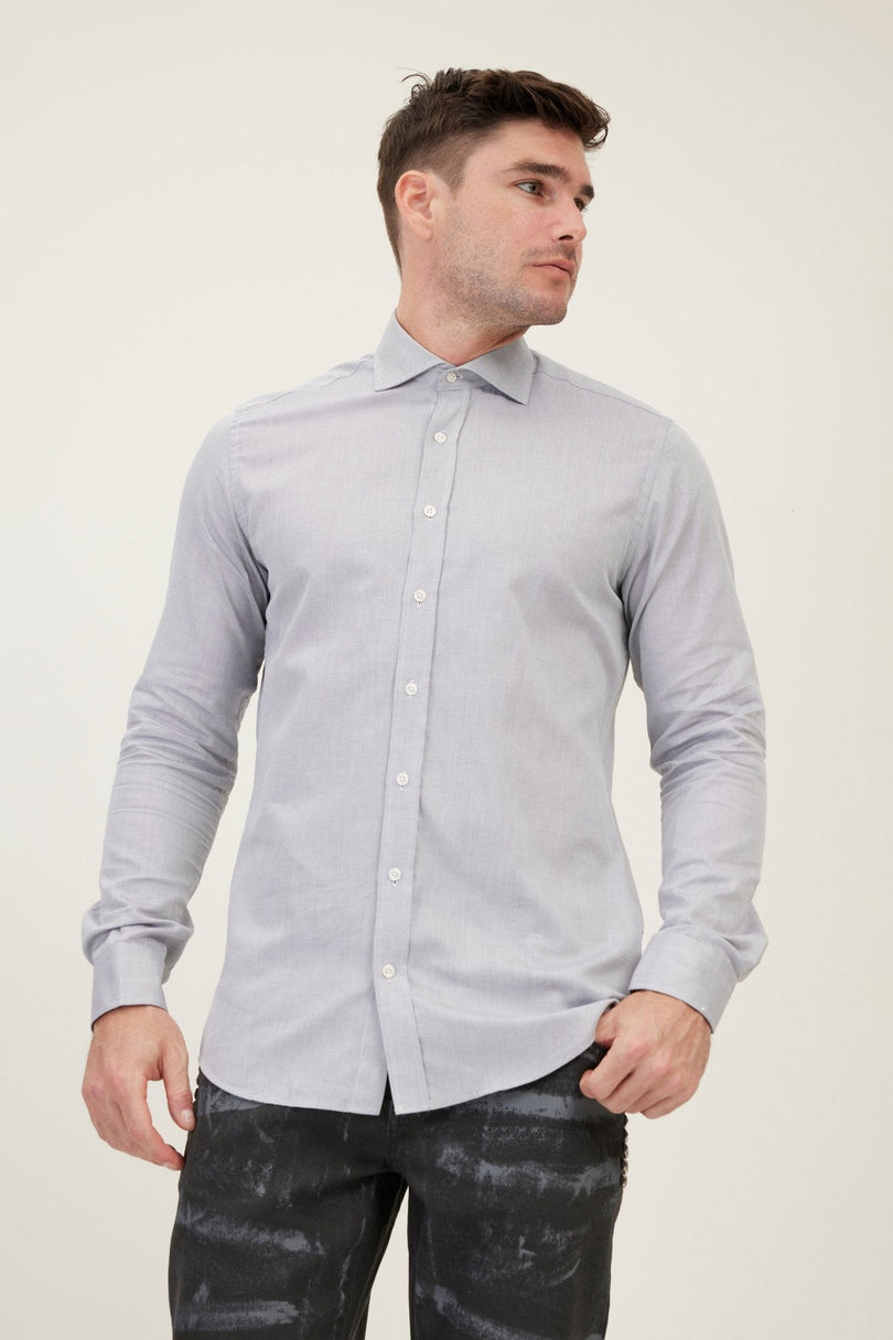 Men's Spread Collar Fitted Dress Shirt - Grey | Ron Tomson