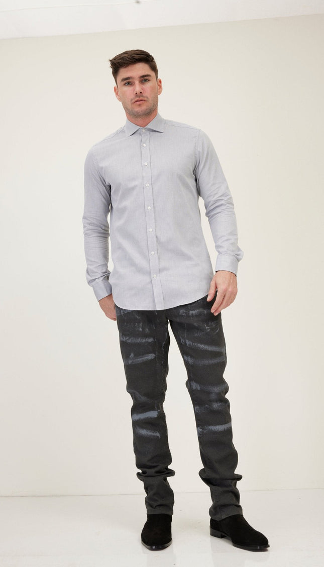 Spread Collar Fitted Dress Shirt - Grey