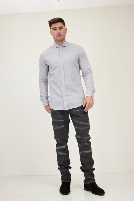 Men's Spread Collar Fitted Dress Shirt - Grey | Ron Tomson