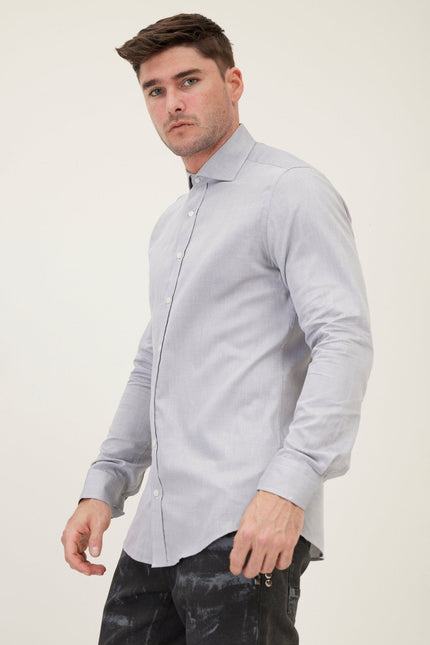 Men's Spread Collar Fitted Dress Shirt - Grey | Ron Tomson