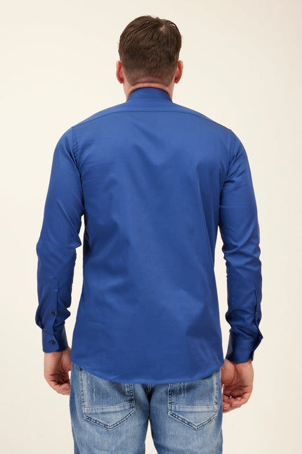 Men's Spread Collar Fitted Dress Shirt - Navy | Ron Tomson