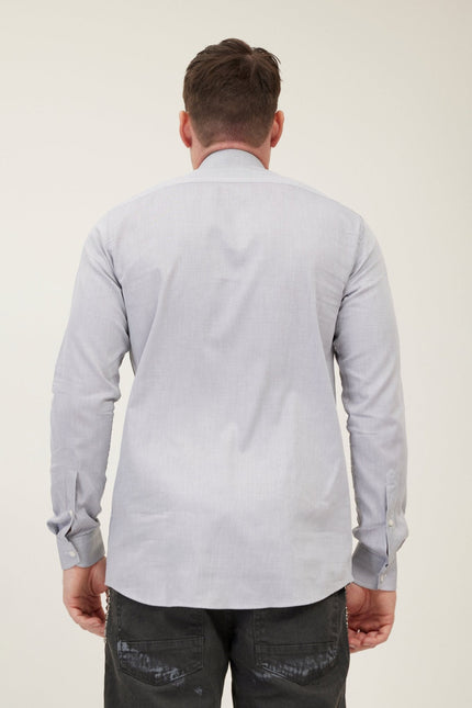 Men's Spread Collar Fitted Dress Shirt - Grey | Ron Tomson
