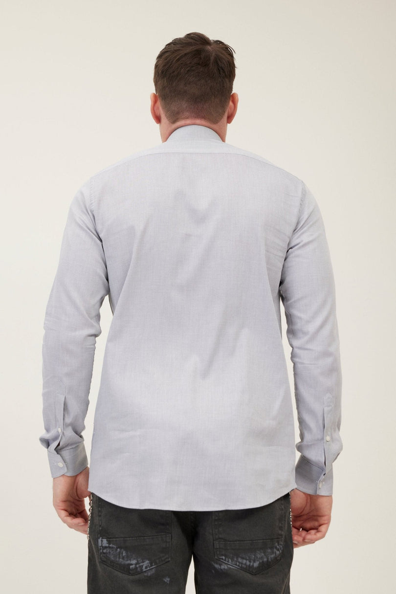 Men's Spread Collar Fitted Dress Shirt - Grey | Ron Tomson