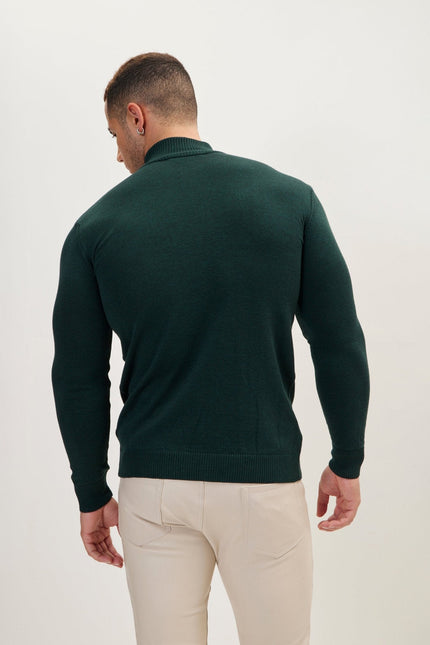 Men's Cotton Quarter-Zip Sweater - Green | Ron Tomson